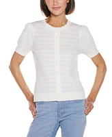 Belldini Women's Pointelle Scalloped Placket Cardigan Sweater
