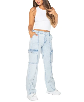 Celebrity Pink Juniors' High Rise Wide Leg Cargo Jeans