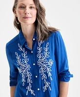 Style & Co Women's Embroidered Perfect Shirt, Exclusively at Macy's