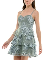 Bcx Juniors' Tiered Fit & Flare Flocked Mesh Dress