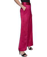 Karl Lagerfeld Paris Women's Mid-Rise Wide-Leg Satin Pants