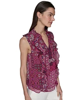 Karl Lagerfeld Paris Women's Printed Ruffled Blouse