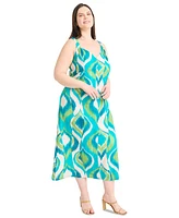 Maggy London Plus Printed Double-Strap Midi Dress