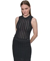 Dkny Jeans Women's Crewneck Pointelle-Stitch Tank Sleeveless Sweater
