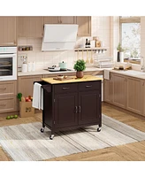 Modern Rolling Kitchen Cart Island with Wood Counter Top