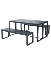 Aoodor 3-Piece Outdoor Patio Dining Set, Aluminum Furniture Set with 1 Rectangular Picnic Table and 2 Benches for Garden, Lawn, Yard