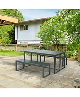 Aoodor 3-Piece Outdoor Patio Dining Set, Aluminum Furniture Set with 1 Rectangular Picnic Table and 2 Benches for Garden, Lawn, Yard