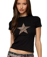Edikted Women's Narla Leopard Star T Shirt