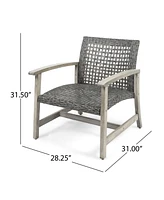 Hampton Light Gray Wood and Mixed Black Faux Rattan Armed Outdoor Patio Lounge Chair (2-Pack)