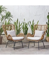 2-piece braided rope outdoor club lounge chair for patio lawn backyard with cushions beige