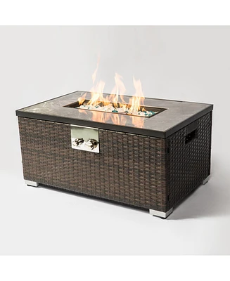 Outdoor Fire Table Propane Fire Pit Rattan gas fire table, gas fire table with tile tabletop