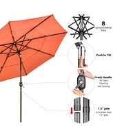 Yescom 3 Tier Patio Umbrella with Solar Powered Led Crank Tilt Button