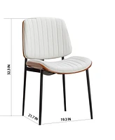 Dining Chairs Set of 2 Mid Century Modern Retro Faux Leather Chair with Bentwood Upholstered Seat Metal Legs Adjustable Foot for Kitchen Room C