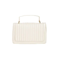 Women's White Solid Leather Handbag