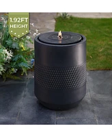 LuxenHome Dark Gray Resin Round Bubbler 23" Tall Outdoor Fountain with Lights, Solar Powered