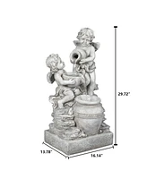 LuxenHome Gray Resin Cherub Angels Outdoor Fountain with Led Light