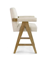 Upholstered Counter Height Bar Stool with Arms, 25.5" Solid Wood Chair for Kitchen Island or Home Bar-Maison Boucle
