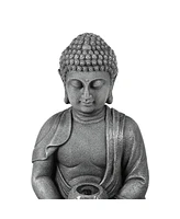 LuxenHome Resin Meditating Buddha on Column Lighted Outdoor Fountain