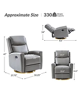 Carlos Transitional Genuine Leather Swivel Rocker Recliner with Metal Base