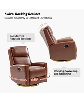 Carlos Transitional Genuine Leather Swivel Rocker Recliner with Metal Base