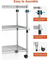 Heavy Duty 3-Shelf Shelving with Wheels, Adjustable Storage Units, Steel Organizer Wire Rack
