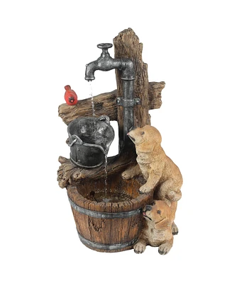 LuxenHome Resin Puppies and Water Pump Outdoor Patio Fountain with Led Light