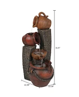 LuxenHome Rustic Resin Pots and Posts Outdoor Fountain