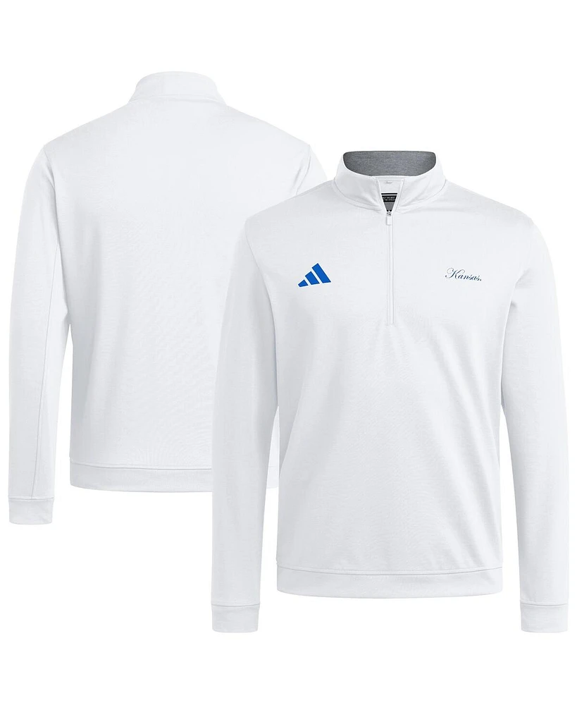 Adidas Men's White Kansas Jayhawks Elevated Quarter-Zip Jacket