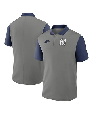 Nike Men's Gray/Navy New York Yankees Cooperstown Collection Color-Block Victory Performance Polo Shirt