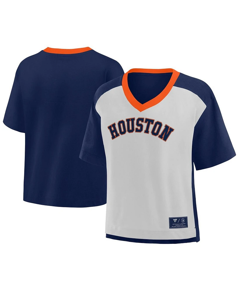 Fanatics Women's Navy/Graphite Houston Astros Oversized Race to Win V-Neck T-Shirt