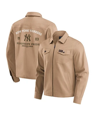 Darius Rucker Collection by Fanatics Men's Tan New York Yankees Distressed Washed Full-Zip Jacket