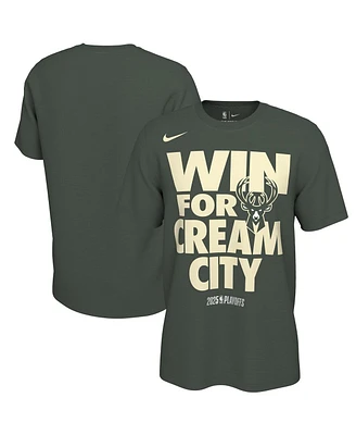 Nike Men's and Women's Hunter Green Milwaukee Bucks 2025 Nba Playoffs On-Court Mantra T-Shirt