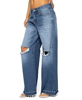 Edikted Women's Xenia Distressed Low Rise Jeans