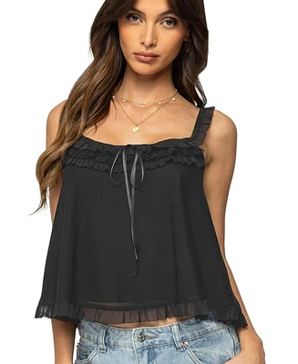 Edikted Women's Ruffle Mesh Babydoll Tank Top