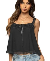 Edikted Women's Ruffle Mesh Babydoll Tank Top