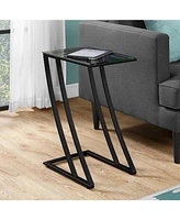 Contemporary Metal Frame Accent Table with Tempered Glass Top