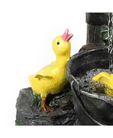 LuxenHome Resin Duck Family Bath Patio Fountain