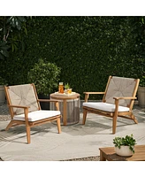 LuxenHome Outdoor Acacia Wood Deck Chair with Seat Cushion