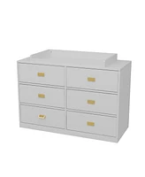 Changing table with six drawers, baby changing station with changing table top and drawers, white wood