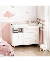 Foldable multi-purpose changing table, baby changing station with multiple storage compartments and drawers, white wood