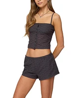 Edikted Women's Shaya Button Up Eyelet Tank Top