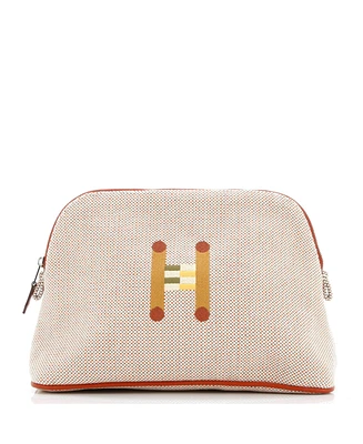 Pre-Owned Hermes Mm Bolide Crazy H Travel Pouch Embroidered Canvas