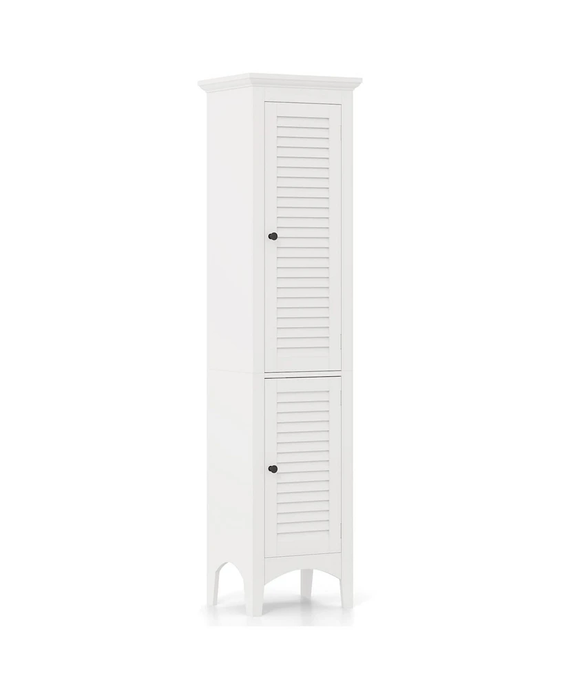 Tall Bathroom Floor Cabinet with Shutter Doors and Adjustable Shelf