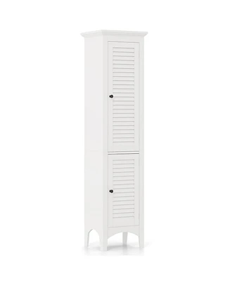 Tall Bathroom Floor Cabinet with Shutter Doors and Adjustable Shelf