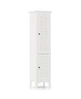 Tall Bathroom Floor Cabinet with Shutter Doors and Adjustable Shelf