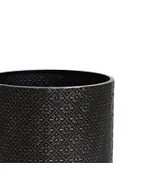 LuxenHome Set of 2 Black Floral Stamped Metal Cachepot Planters