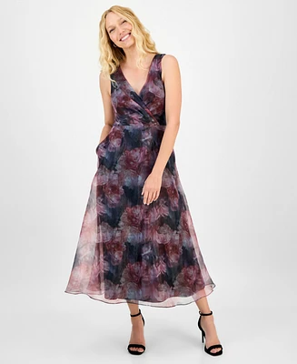 julia jordan Women's Printed V-Neck Sleeveless Gown
