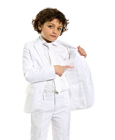 OppoSuits Boys White Knight Solid Suit Including Blazer, Pants and Clip-On-Tie