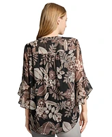 Jones New York Women's Floral-Print Bell-Sleeve Top