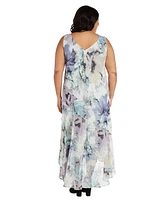 R & M Richards Plus Printed Sleeveless Midi Dress Cropped Jacket